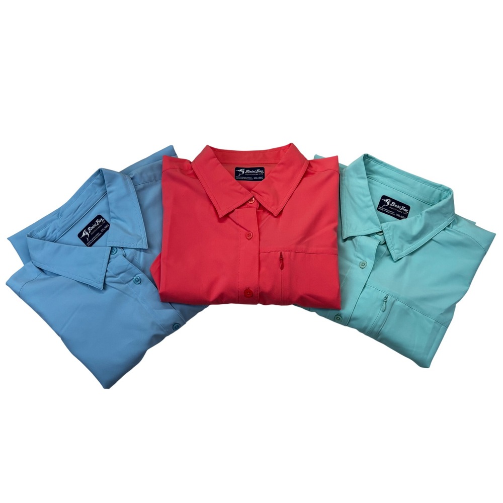 Bimini Bay Fishing Shirt Lot Women XXL Blue Red Teal Ventilated Roll Tab lot 3